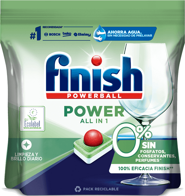 Finish Powerball 0% - Pastillas para el lavavajillas todo en 1 